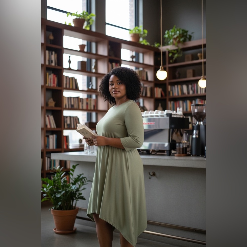Brittany Humble B.E. Ready Dolman Sleeve MIDI Dress in Olive Green